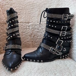 Jeffrey Campbell Draco Stud Boot Black Silver leather 8.5 spike zipper